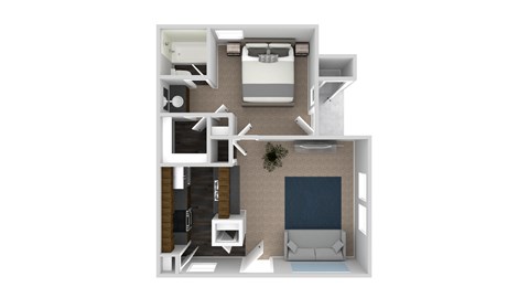 Floor plan for 1 bed, 1 bath, 577 sqft
